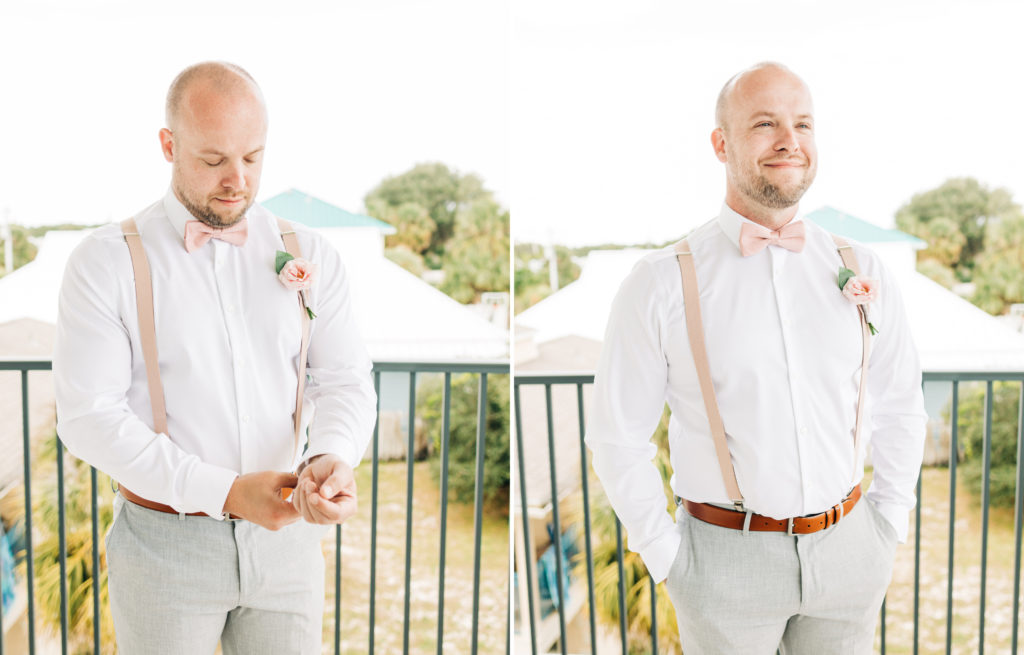 groom gets ready for his wedding and poses for a portrait
